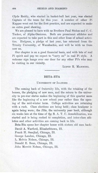 Beta-Eta, February 1919